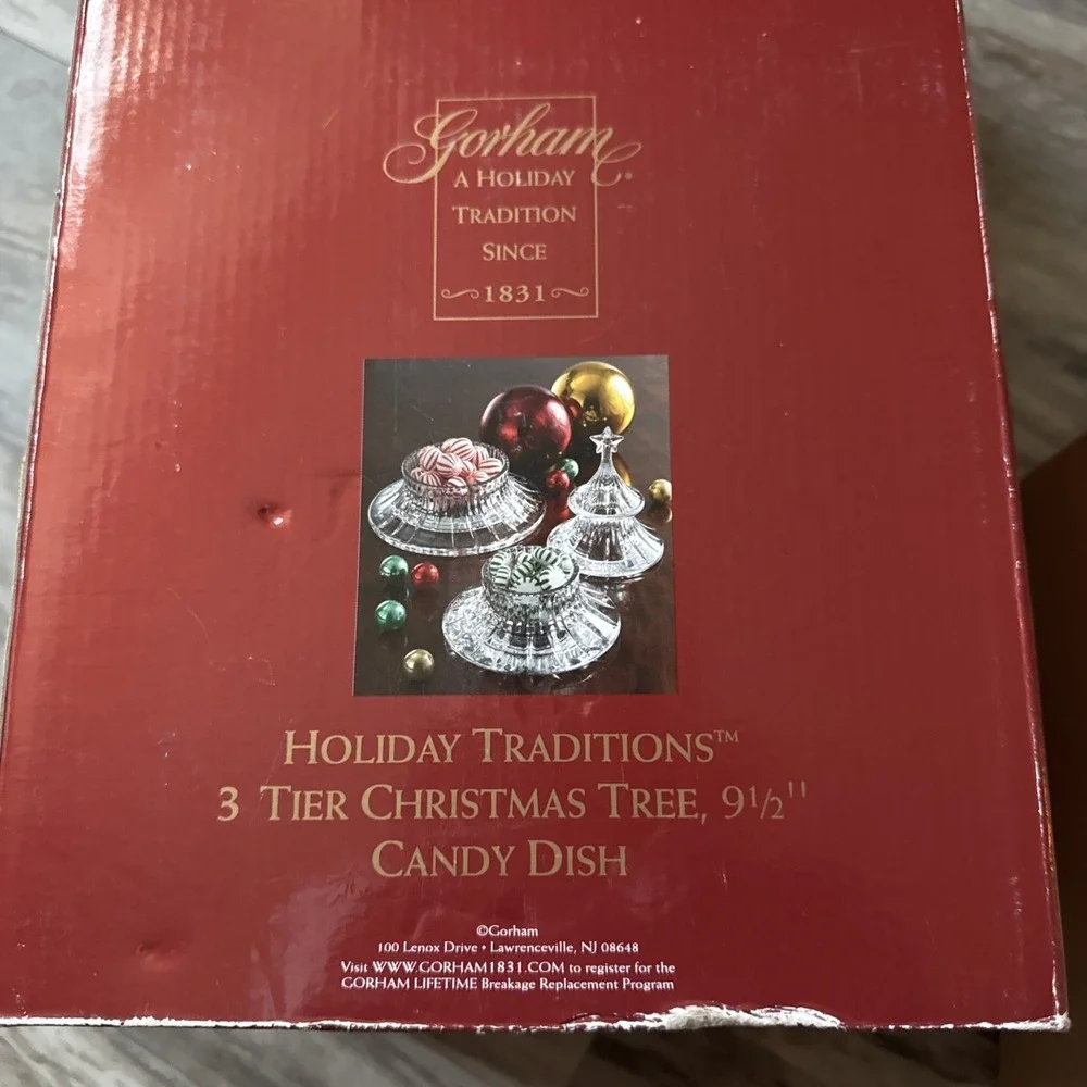 Vintage Gorham Crystal Candy Dish Holiday Traditions 3 Tier Christmas Tree Decor